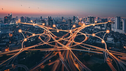 An abstract depiction of interconnected lines symbolizing the connection between internet technology and artificial intelligence and human