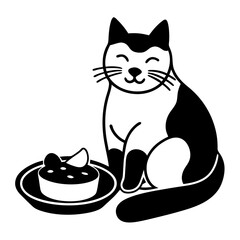 Cat eat icon silhouette vector illustration
