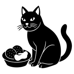 Cat eat icon silhouette vector illustration
