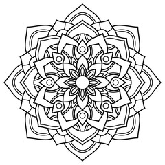 Floral mandala with line, circular shape, drawing of botanical, natural theme, for coloring book page, ornament, decoration, tattoo, wallpaper, background, card, sticker.