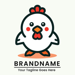 Cartoon chicken logo with red comb ideal for restaurant or food product branding