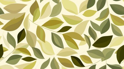 Seamless Pattern with Green and Yellow Leaves on a Light Background
