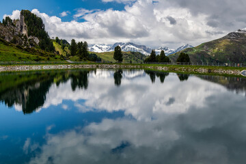 A lake/reservoir on top of the Penken Mountain in Mayrhofen in Austria