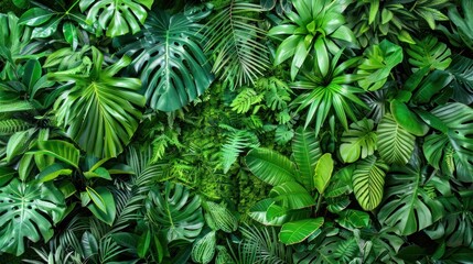 Tropical Green Leaves Wall