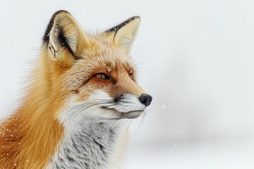Fototapeta premium Close-Up Portrait of a Red Fox in Snowy Winter Landscape with Soft Focus Background