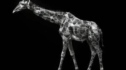 Obraz premium A monochrome image of a giraffe's head and neck, featuring a geometrical design