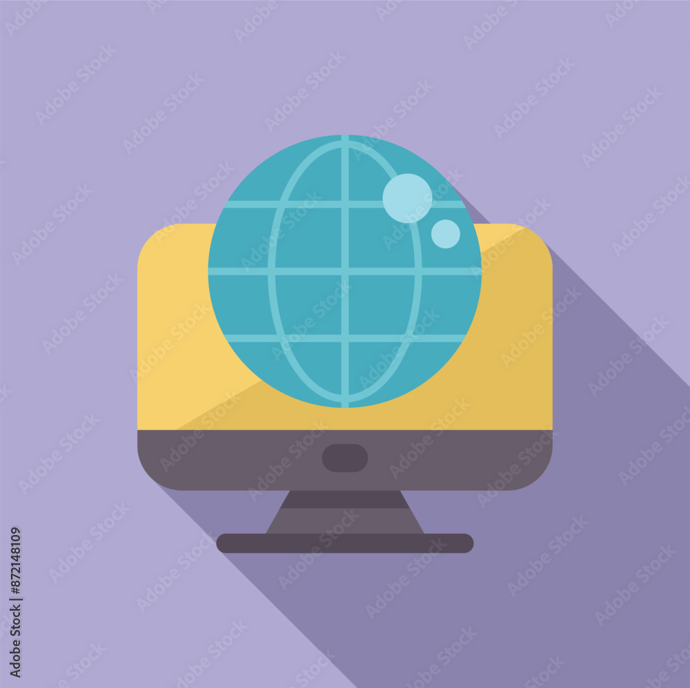 Poster globe is displaying on a computer monitor screen, representing global connectivity and internet acce