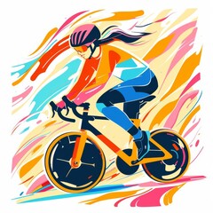 Fototapeta premium Flat illustration of a person performing air cycling exercises with vibrant colors and dynamic lines, fitness routine, modern workout illustration