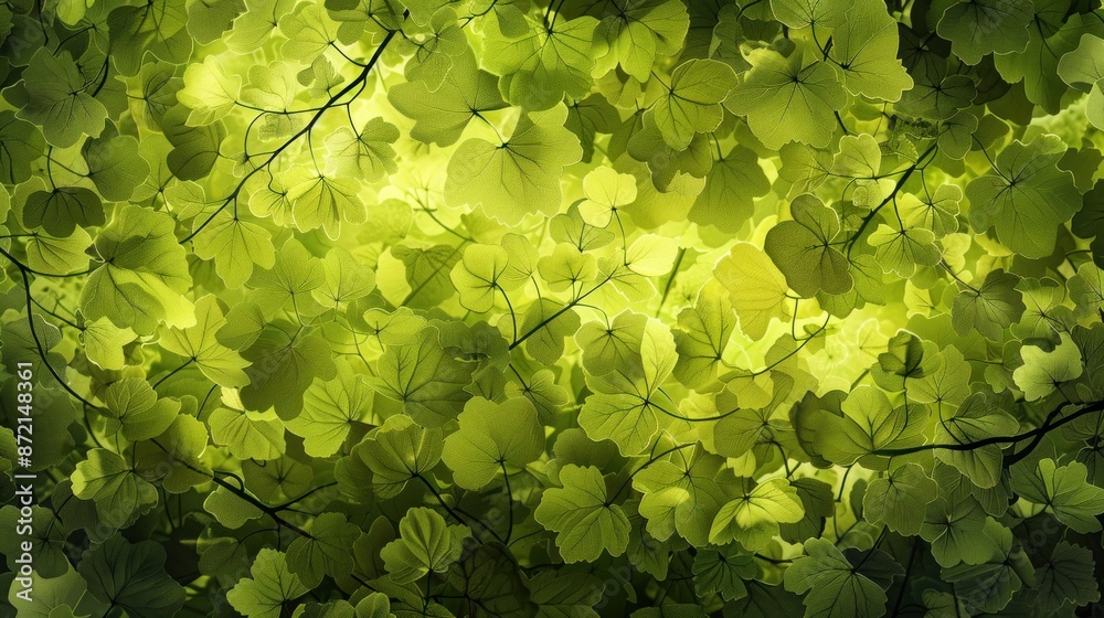 Wall mural Sunlight Filtering Through Lush Green Leaves