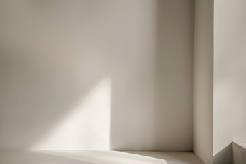Obraz premium Modern Minimalist Interior, Sunlit Room Corner with Clean White Walls and Subtle Shadows