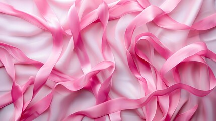 Obraz premium Pink ribbons on a white background.