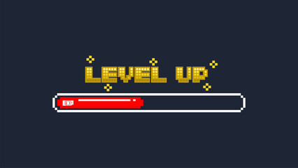 Fototapeta premium level up with loading bar in pixel art style .pixel art .8 bit game.retro game. for game assets in vector illustrations.
