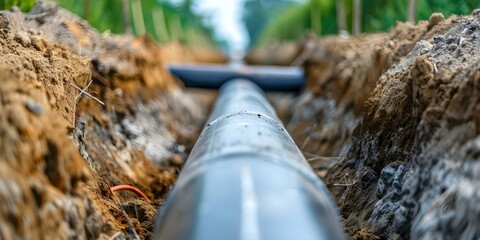 Obraz premium Constructing Underground Water Pipelines for Urban Water Supply System in Civil Engineering. Concept Urban Planning, Water Distribution, Infrastructure Development, Civil Engineering
