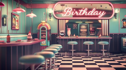Nostalgic Birthday Background with Retro Diner Theme for Vintage Celebration Design