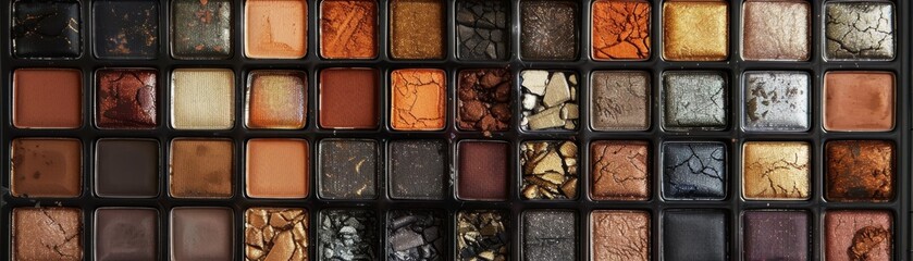 Fototapeta premium Palette with numerous eyeshadow shades, organized compartments, pro style makeup, endless eye possibilities
