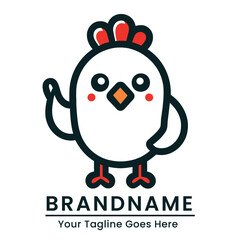 Friendly rooster logo with welcoming gesture for casual dining and food branding