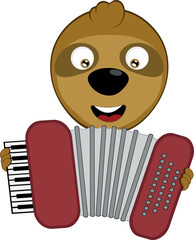vector illustration face bear sloth character animal cartoon, playing musical instrument accordion