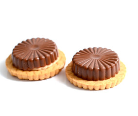chocolate cream biscuit isolated on white.
