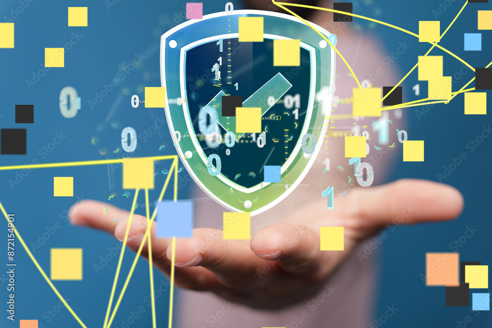 Poster cybersecurity and information or network protection. future technology web