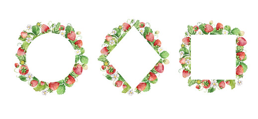 Watercolor straberry frames set