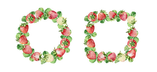 Watercolor straberry wreath set