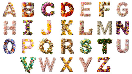 A vibrant array of flowers artfully arranged to form the entire alphabet, showcasing the beauty of nature and the power of creative expression.