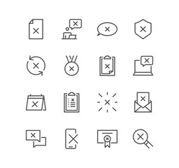 Set of reject related icons, refuse, cancellation, decline and linear variety vectors.	
