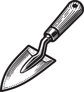 recommend clip art: Garden Trowel digging the soil with plant outline vector on a white background