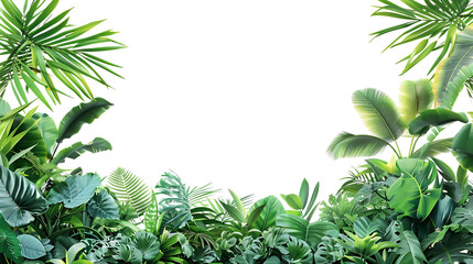 Illustration of Lush Tropical Green Foliage with Black Background