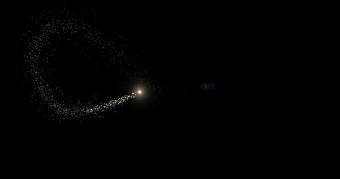 Glitter, light and star with flying in circle for creative, background and abstract of infinity. Wallpaper, pattern and graphic of particle with loop for sparkle design, magic and trail of shine