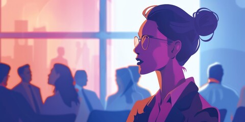 Businesswoman in Modern Office with Colleagues in Background