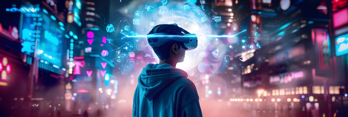 Virtual reality: the user immersed in the exciting world of games. 
