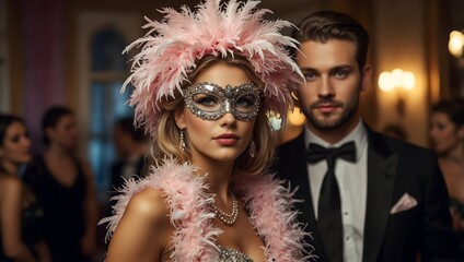 The sensation of wearing a feather boa at a lively masquerade ball ai_generated