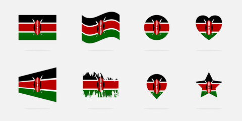 Flag of Kenya vector icon set. Kenyan national flag.