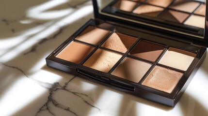 Contour palette with various shades, mirror included, slender and uplifted face, faceslimming makeup