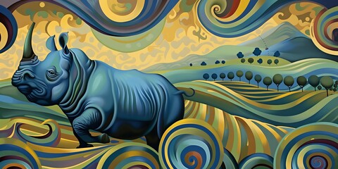Obraz premium Modern Rhino Illustration, Creative Wildlife Abstract