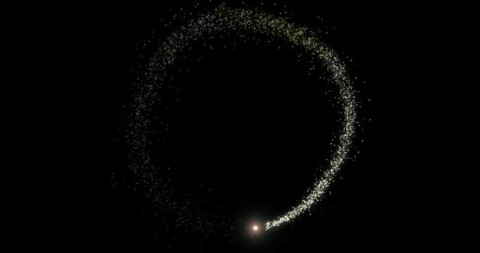 Light, shine and star with flying in circle for creative, background and abstract of particle. Wallpaper, pattern and graphic of glitter with loop for artistic design, magic and trail of sparkle