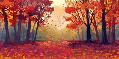 Warm Autumn Forest Scene, Vibrant Tree Foliage