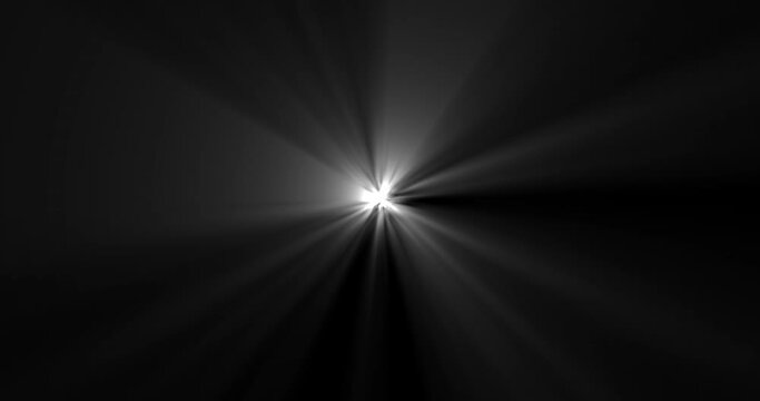 White light, beams and rays on dark background with animation for heaven, flash and portal in outer space. Graphic, source and shine for creation, universe and start of time with gateway in galaxy