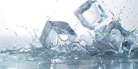Ice in cubes in a splash of water