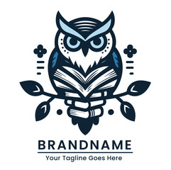 Owl holding books logo ideal for educational institutions and academic branding