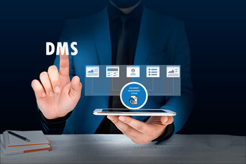 document management system DMS is utilized for enterprise content management, enabling businessmen to manage digital documents, data, and workflows using cloud technology.
