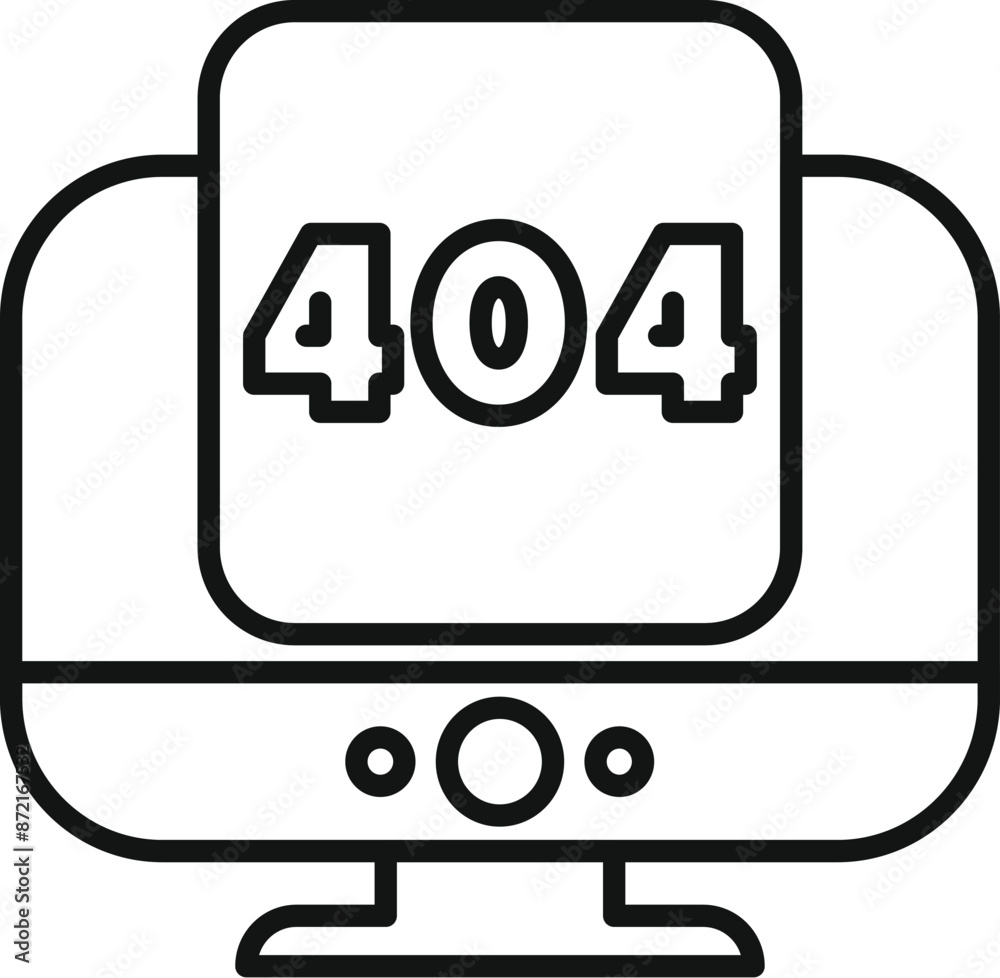 Poster simple, bold line icon of a desktop computer displaying a 404 error message