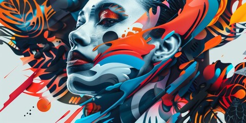 Vibrant Abstract Portrait of a Woman with Colorful Artistic Elements