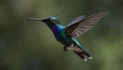 Fototapeta premium The iridescent plumage of a hummingbird in flight ai_generated