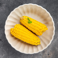 boiled corn cob natural food fresh appetizer meal food snack on the table copy space food background rustic top view keto or paleo diet vegetarian vegan