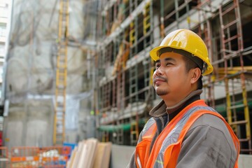 Building Contractor Conducting Thorough Safety Inspection at Active Project Site