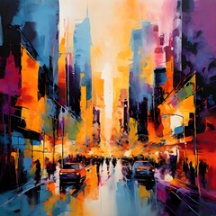 Naklejka premium Vibrant Cityscape: Abstract Urban Painting