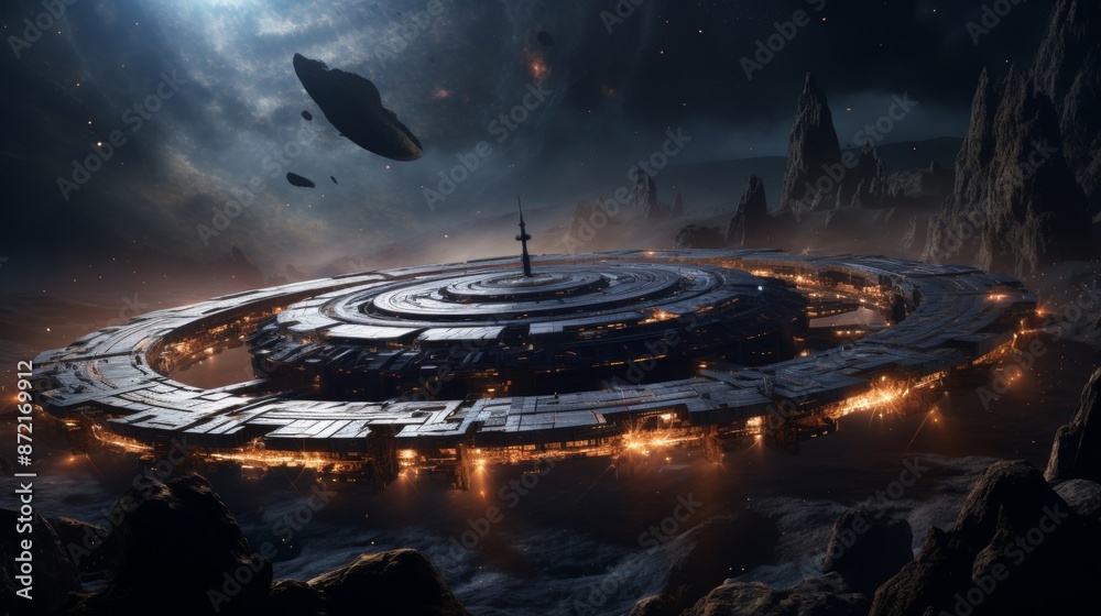Wall mural spaceships in outer space.