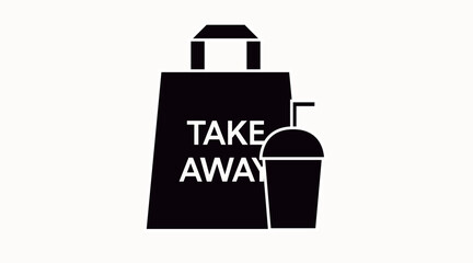 Vector Isolated Black and White Take Away Bag and Beverage Icon